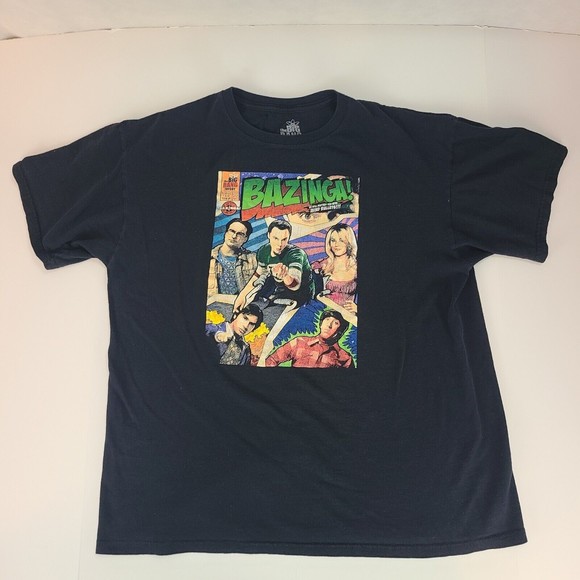 The Big Bang Theory Bazinga! Comic Book  Graphic Print T-Shirt Adult (XL) Black - Picture 1 of 5